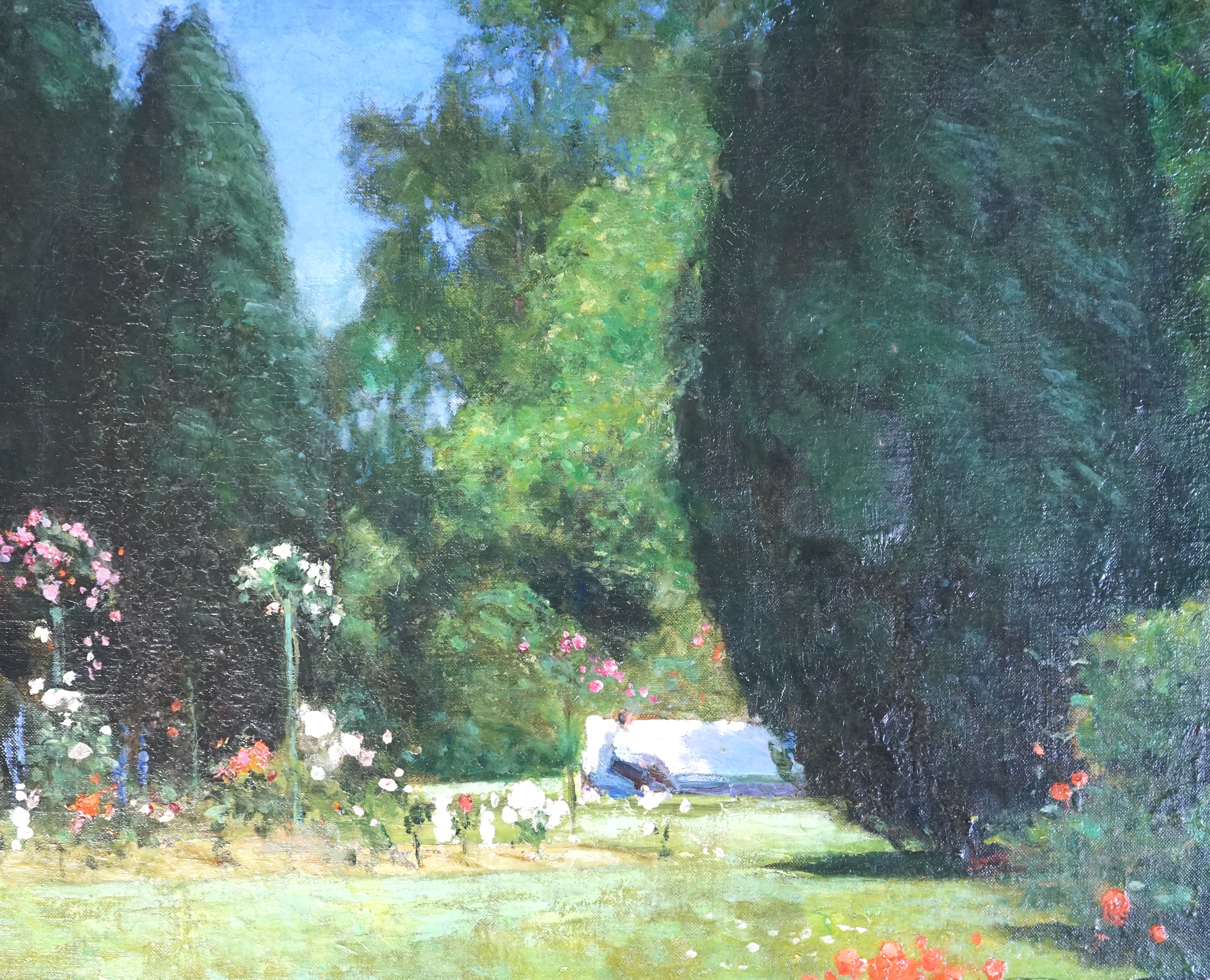 Charles Waldo Adin (1854-1930), Figure seated in parkland, oil on canvas, 44 x 54cm